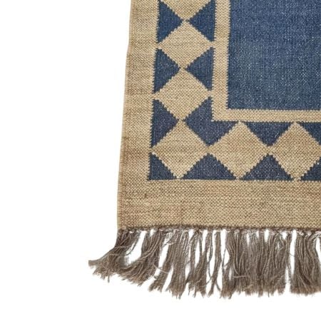Handmade Blue And Beige Jute Vintage Dhurrie For Living Room